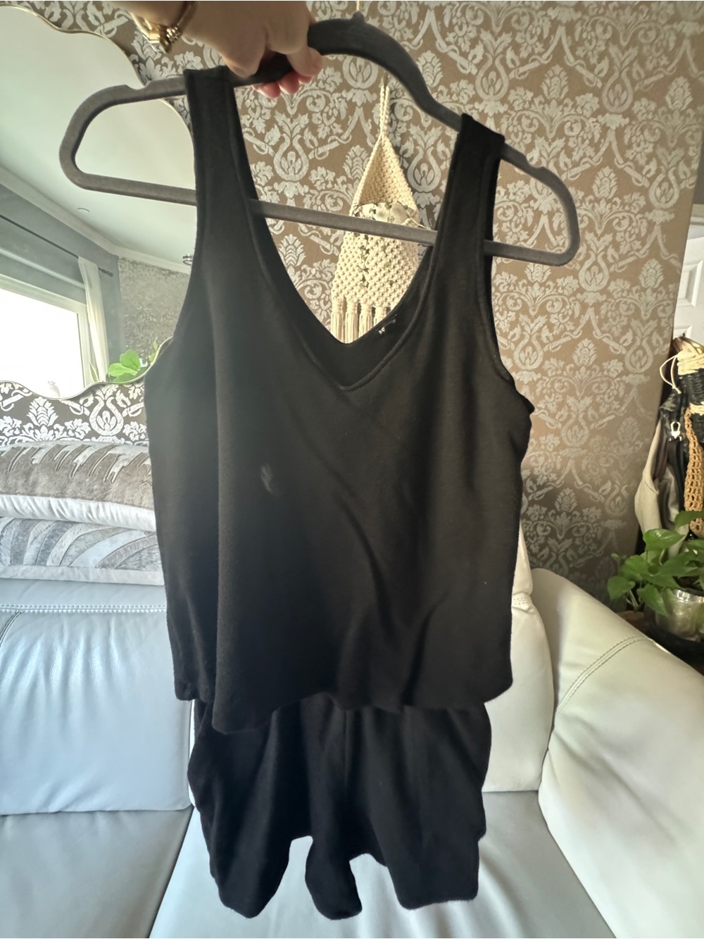 Monrow Black Sleeveless V-Neck one piece romper